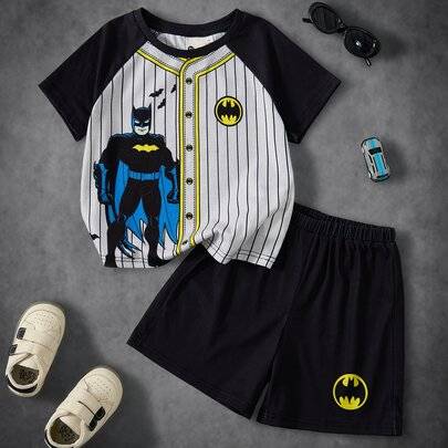 Casual set för ung pojke med randig raglan T-shirt med kort ärm och shorts BATMA - Multifärgad (6Y,7Y,8Y,4Y,5Y)