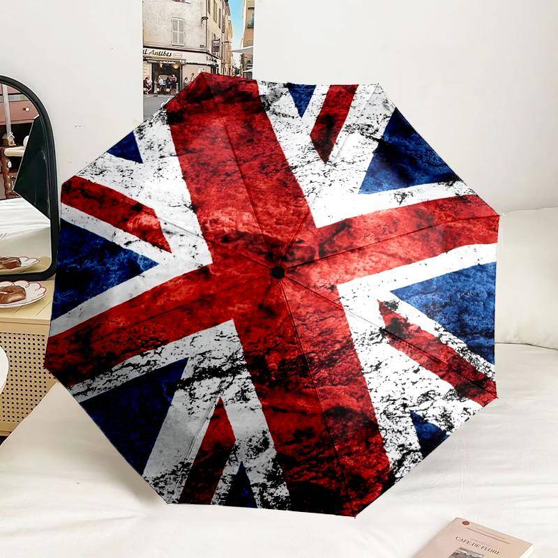 Brittiska flaggan Konstverk Automatiskt hopfällbart paraply - 8-ribbat reseparaply med automatisk bärväska, Perfekt present till födelsedagar cm