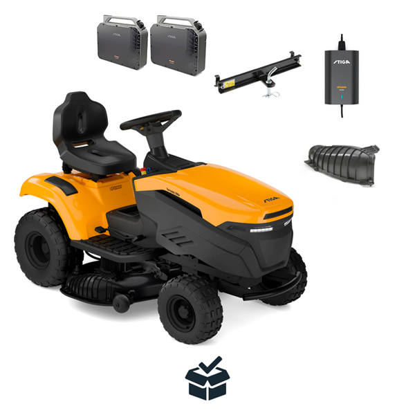 STIGA Tornado 398e Havetraktor - 98 cm klippebredde inkl. fri levering, montering og klargøring | Inkl. 2 batterier og 1 lader.