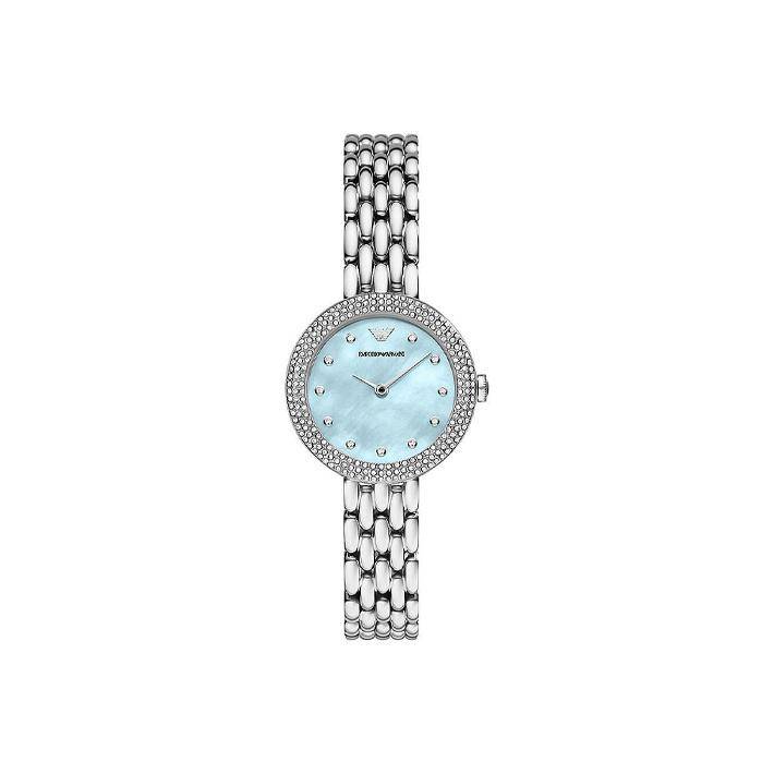 Emporio Armani Quartz Watch Stainless Steel Band 30Mm Blue Dial Fashion Elegant Crystal Waterproof Women watches Silver Rose AR11460 Regular Watch Box,Silver Strap