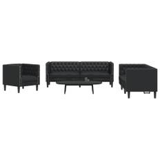 3-personers Chesterfield-sofasæt kunstlæder sort