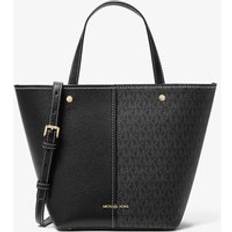 MK Flora Medium Signature Logo and Pebbled Leather Tote Bag - Black - Michael Kors