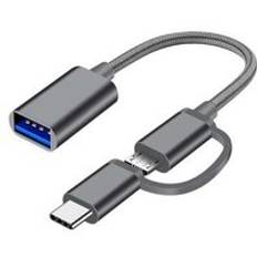 2 in 1 typ-c hane + micro usb hane till usb 3.0 hona otg kabel adapter nylon flätad datakabel för telefon surfplatta u disk otg - 2 i 1 silver-