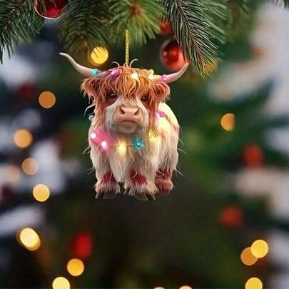 1 st söt juldekoration med höglandsko, 2D akrylornament, icke-traditionell söt stil, julaftonsdekoration, julpartytillbehör, heminredning, bordsdekora - Flera stilar (En-Storlek)