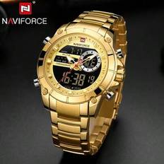 NAVIFORCE Lyxig Herr Quartz Klocka Militär LED Digital Vattentät Armbandsur Sport Kronograf Herrklocka