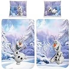 Frozen Frost Barnsängkläder Olof snögubbe 135 x 200 80 x 80 cm, 100 % bomull, bäver flanell kvalitet, Disney Olof ELSA Anna Snowman Sven Kristoffer med dragkedja, tysk storlek