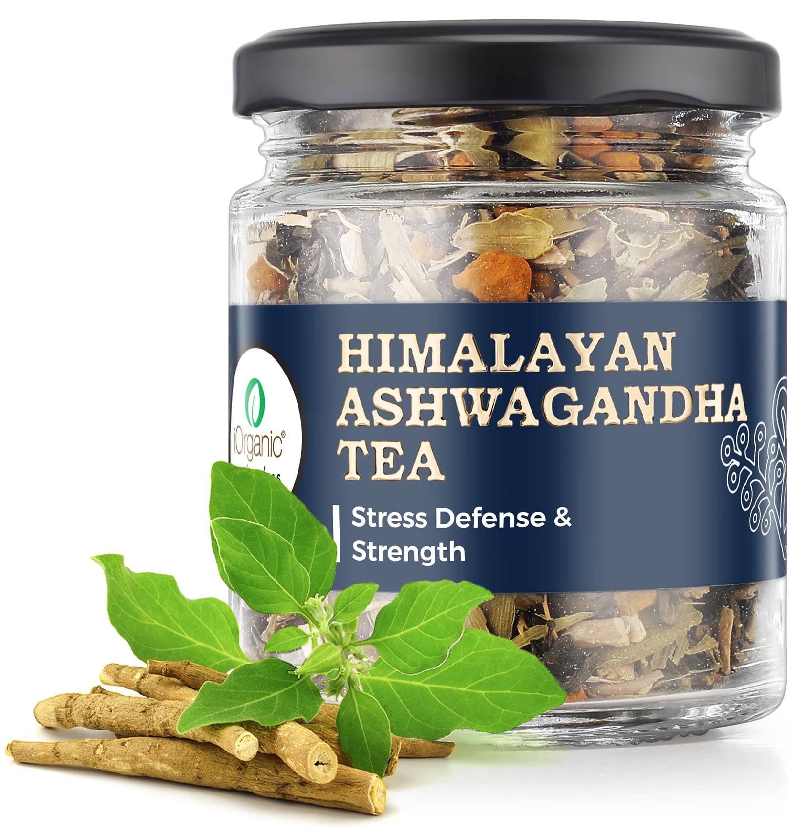 IORGANISK Himalaya Ashwagandha Te (75 g) | Ekologisk Örtbaserad Immunitetsstärkare | Låg Koffeinhalt, Ingen Artificiell Smak | Tillsatt med Gurkmeja & C