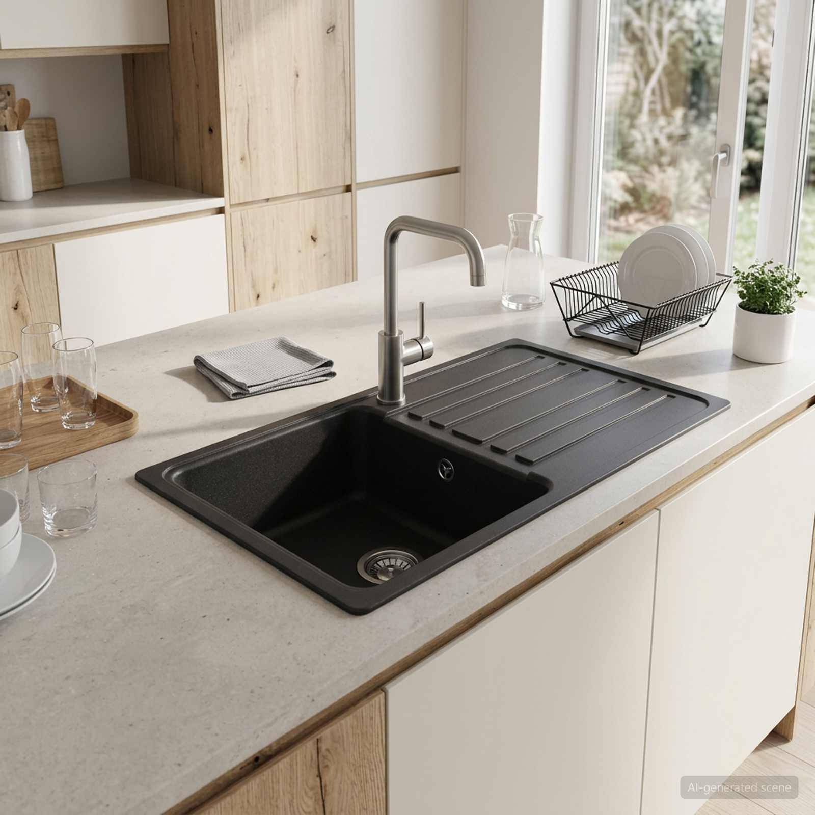vidaXL Køkkenvask med dryppebakke Granit 76,5 cm x 46 cm x 28 cm