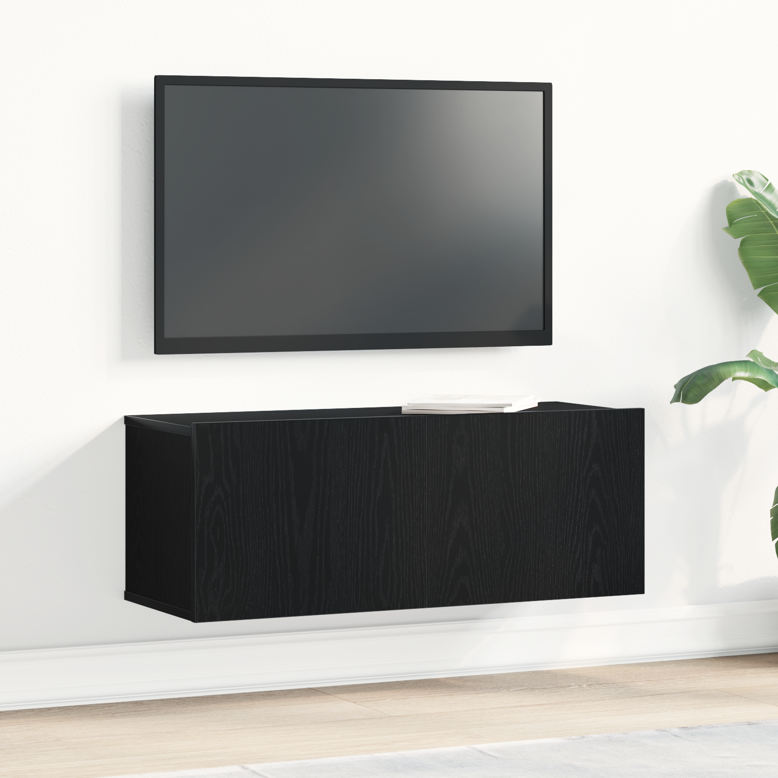 Tv Skabe Vægmonteret Sort Eg 80 X 30 X 30 Cm Konstrueret Træ