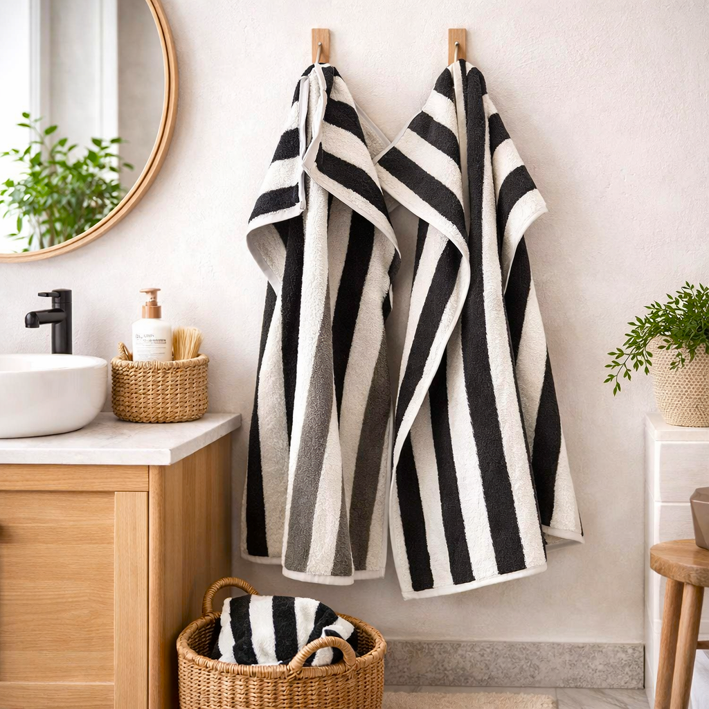 Håndklæde, Double Stripes, Lys sand/ Mørk sand 50x100 cm (Håndklæde)