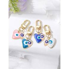 1PC Heart Shaped Bohemian Blue Evil Eye And Fatima Hand Keychain, Retro Bag Hanging Jewelry, Bag Pendant, Talisman, Lucky Metal Keychain, Suitable For - Multicolor - Blue (1 Piece),White (1 Piece),Pink (1 Piece),Light Blue (1 Piece)