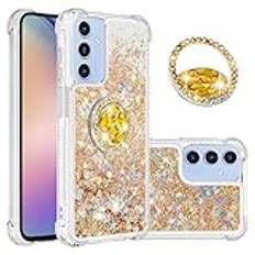 IMIRST telefonfodral kompatibelt med Samsung A16 (6,7 tum) bling flytande glitter diamant ring skal stötsäker airbag skyddande fodral för Samsung Galaxy A16. YBK kärlek guld