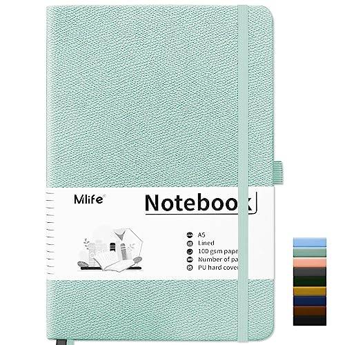 Mlife A5 Linjerad Anteckningsbok, Anteckningsbok med 200 Sidor, Tjockt 100 G/M² Bläckbeständigt Papper, Anteckningsbok med Pu-Hårt Omslag, Innerficka, Elastiskt Band, Bullet Journal & Dagbok (kricka)