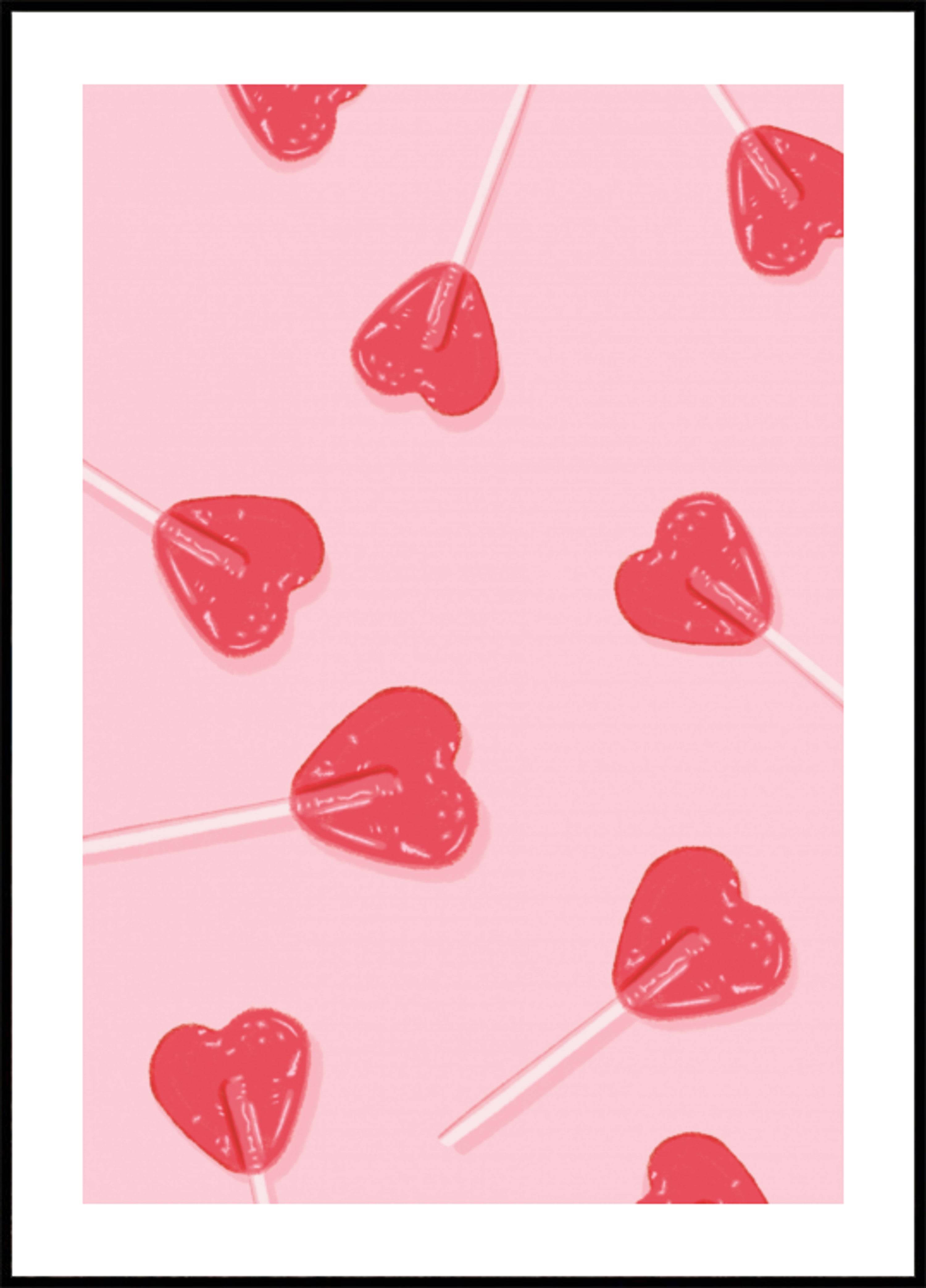 Pink Heart Lollipops (50x70) - Plakater > Kök Posters, Barnväggskonst, Illustrationsposters, BD