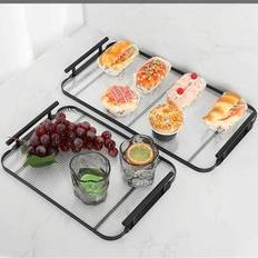 1 st. ny nordisk stil kreativ serveringsbricka i akryl, festtillbehör, hushållsbricka, rektangulär bricka, frukt och dessert, metallbricka, eftermidda - Multifärgad (svart/stor,svart/liten,Svart/Liten+Stor)