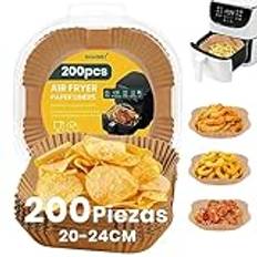 Fryer papper Air Square, 200 stycken 20CM Air Fryer Papper för COSORI Cecotec 5,5 6L, Non-Stick engångs Pergament Papper för Ugn Fritöser Air Mikrovågsugn