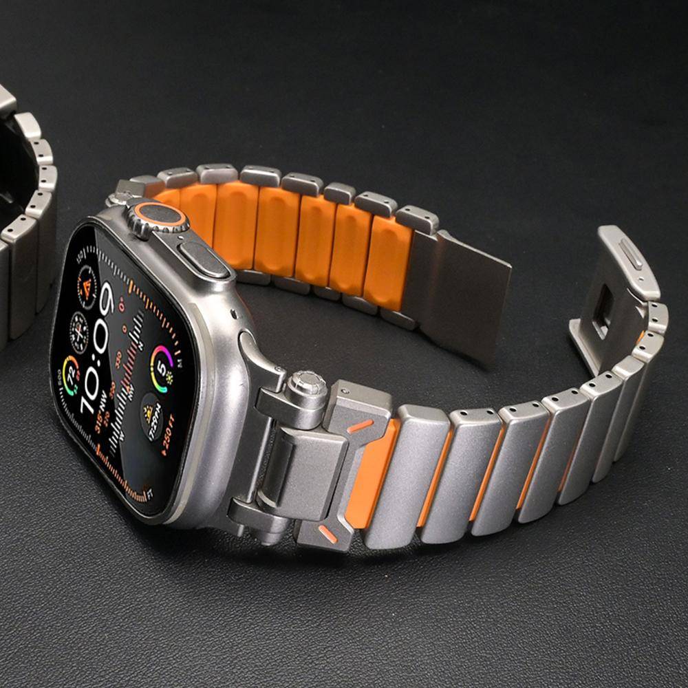 Magnetiskt Titanarmband för Apple Watch Ultra 3 2 49mm Gummi Herrarmband För Iwatch 11 10 46mm 9 8 7 6 5 4 SE3 44mm 45mm Rem black