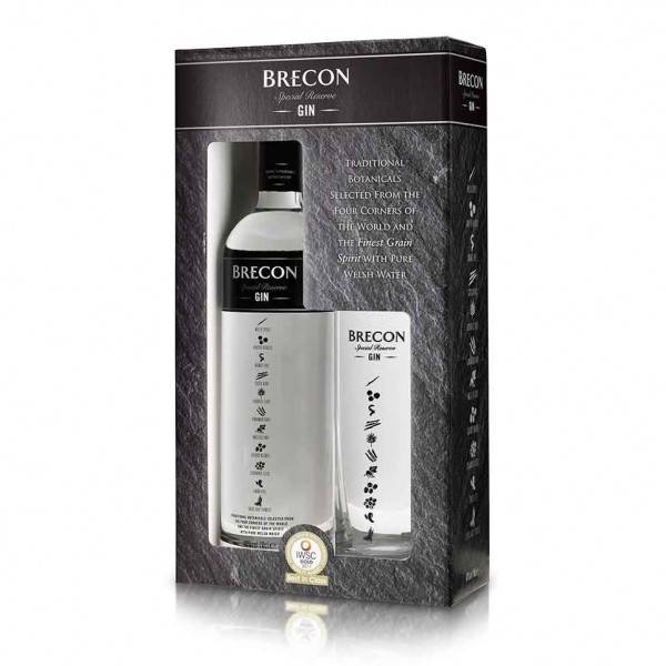 BRECON SPECIAL RESERVE GIN - PENDERYN DIST. WALES - Gaveæske med flot org. glas