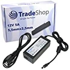 Trade-Shop Notebook laptop nätdel laddare laddkabel adapter 12 V 5 A 60 W inkl. strömkabel för HP LCD PAVILION 1503 D5061-A F1503 1703 F1703 L1800 HITACHI LCD-monitor LCDs med en strömfrekvens vid 12 V 5A 60 watt eller lägre