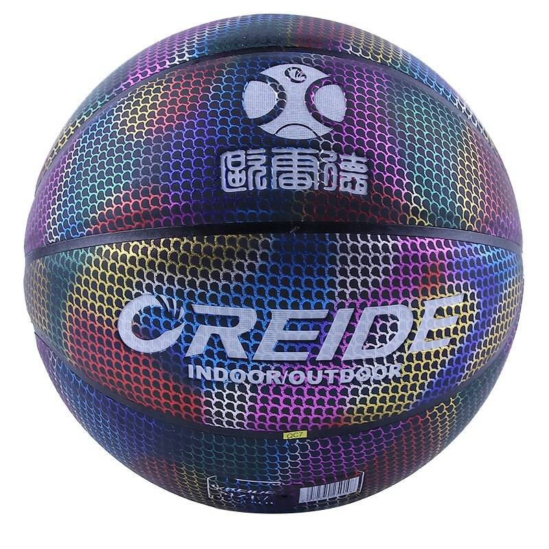 Storlek 75 lysande basketboll holografisk reflekterande upplyst blixtboll pu slitstarkt glödande basket natt sport spel - Storlek 7 bule