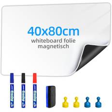 Magnetisk whiteboard-folie – 40 x 80 cm magnetfolie självhäftande vit tavla – whiteboard-klistermärke gör-det-själv med markör, brädesuddgummi och magnet – väggfolie för släta ytor i skolan kontor hus