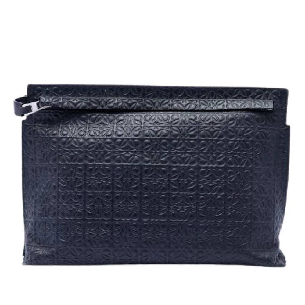 Loewe Pre-owned Pre-owned Embossed Leather Clutch - Vintage - Dame - Blå - ONE SIZE - Læder