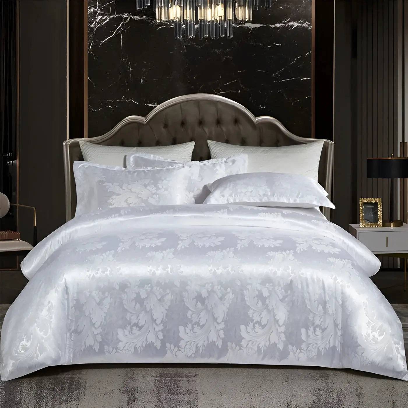 Chic Satäng Jacquard Påslakan för Lyxigt Sovrum - Vit / Komplett 180x220cm 1st