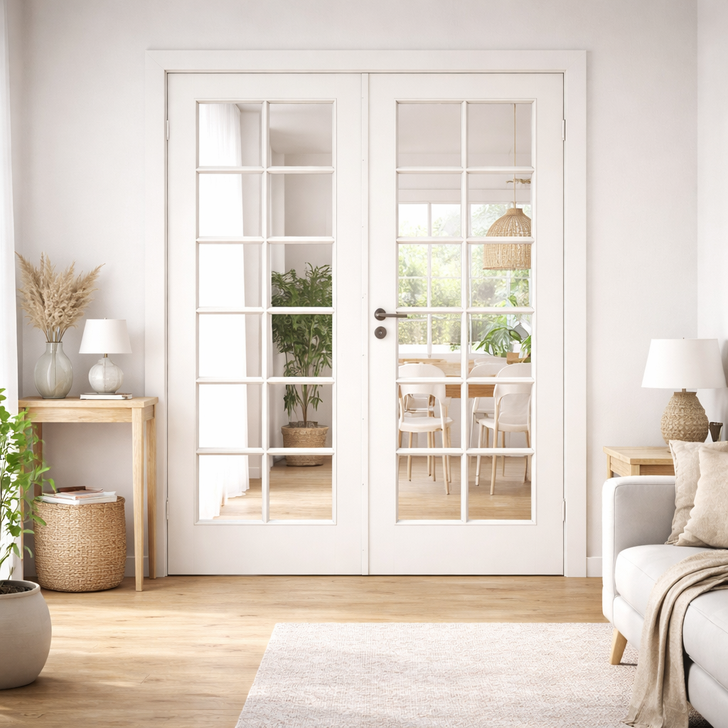 Fransk dør fra Swedoor, Easy SP12, Dobbelt dør, Hvid NCS S0502-Y, Clever-line, M15x20,5