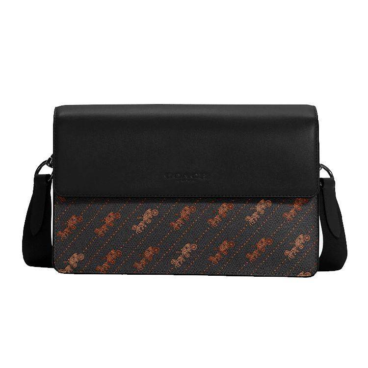 Coach Turner 23 Classic Horse And Carriage Pattern Flap Canvas And Leather Small Shoulder Crossbody Bag Men bags Black C6585-QBDF5 Basic Set (Bag+Dust Bag)