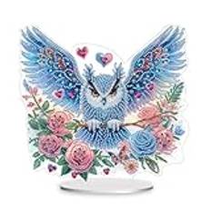 Generisk rund+specialform Målning Desktop Ornament Kit Akryl 5D DIY Art Tablettdekorationer Owl Målning Desktop Decorations for Home Office Desktop Decor (GJ469)
