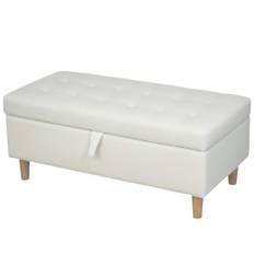 Cream Velvet Storage Ottoman – 84L, träben
