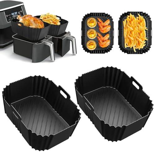HONYAO Varmluftsfritös Tillbehör för Dual Zone Airfryer, 2 Stycken Airfryer Silikonform Tillbehör BPA-fri Bakform Kompatibel med Ninja AF300EU AF400EU och andra Dual Air Fryer 7,6 L– 10 L