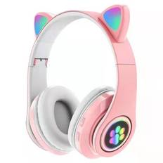 Söt katt Bluetooth-hörlurar Trådlöst headset Vikbart Hifi Musik Stereo Noise Cancel Hörlurar Tf-kort För Barn Flickor Presenter rosa