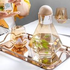 1200ml Household Hexagon Cold Water Jug Bottle Diamond Shape Glass Juice Wine Creative Lemon Pitcher Jug Bottle set