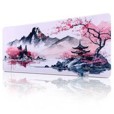 JIZZU Gaming musmatta, 800 x 300 mm XXL musmatta skrivbordsunderlägg, bläckmålning, musmatta stor, vattentät, med halkfritt gummigolv, för kontor, spel, PC, bärbar dator (rosa)