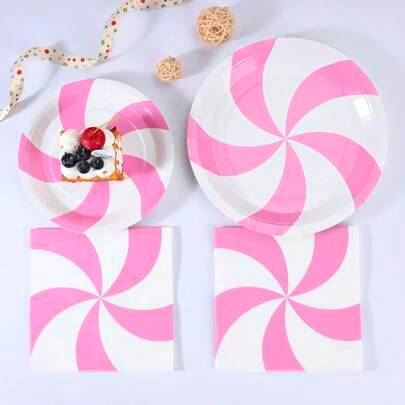 (10/25 st) rosa vindmölla-papperstallrikar för fest, engångstallrikar och servetter i papper, 7 tum och 9 tum, lämpliga för desserter, högtider och ut - Multifärgad (Multi-size)