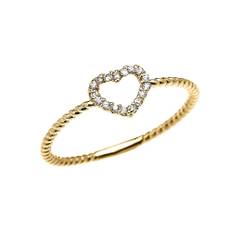 Diamond Stackable Open Heart Promise Ring in 9ct Gold - gold