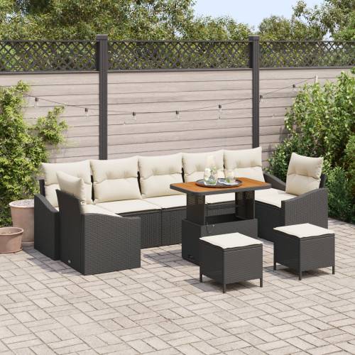 Trädgårdsoffset 10 st 9-Antal sittplatser Svart Poly rattan
