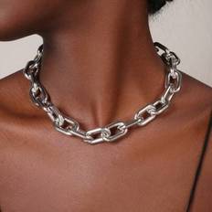 1 st Punk Hip-Hop tjock kedja Choker Halsband för kvinnor, minimalistisk vintage metalllås Enkellagershalsband - Silver
