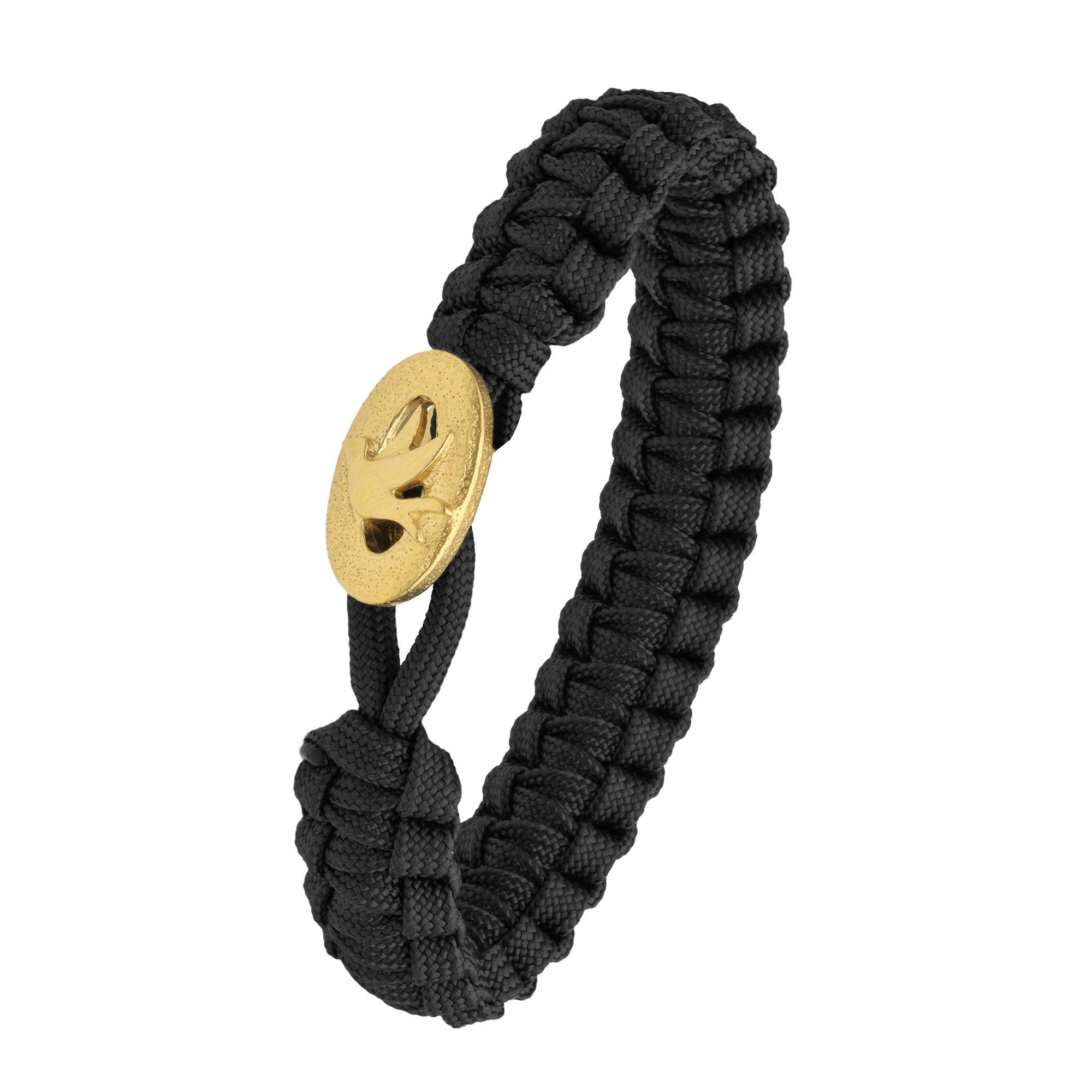 FSTS Bracelet Black with Gold Plated 316L Stainless Steel Peace Dove Lock - Svart, Guldfärg (230 mm)