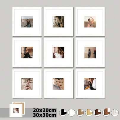1/3 st, 30x30cm/20x20cm Fotoramgalleri i flera delar, svart/vit/träfärg och andra olika färger, utsökt kvadratisk väggtavelram, porträttram, idealisk - Multifärgad (Multi-size)