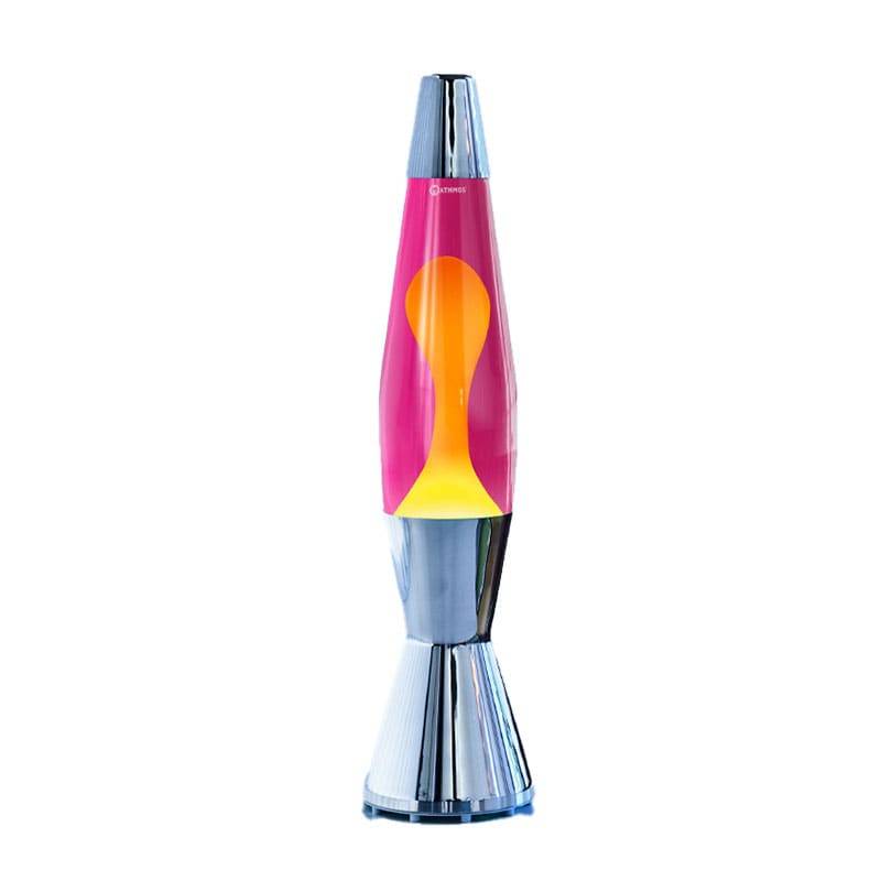 Mathmos Astro Baby silver lavalampa rosa med gul lava