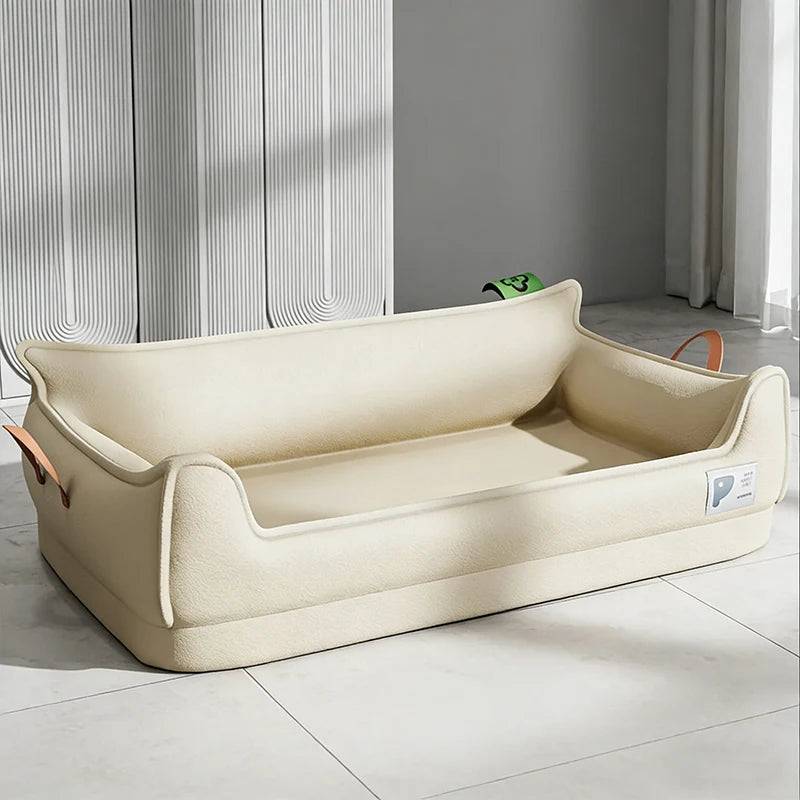 Orthopedic Leather Dog Sofa Bed — Waterproof, Washable & Non-Slip - Beige / XL 85x53x27cm