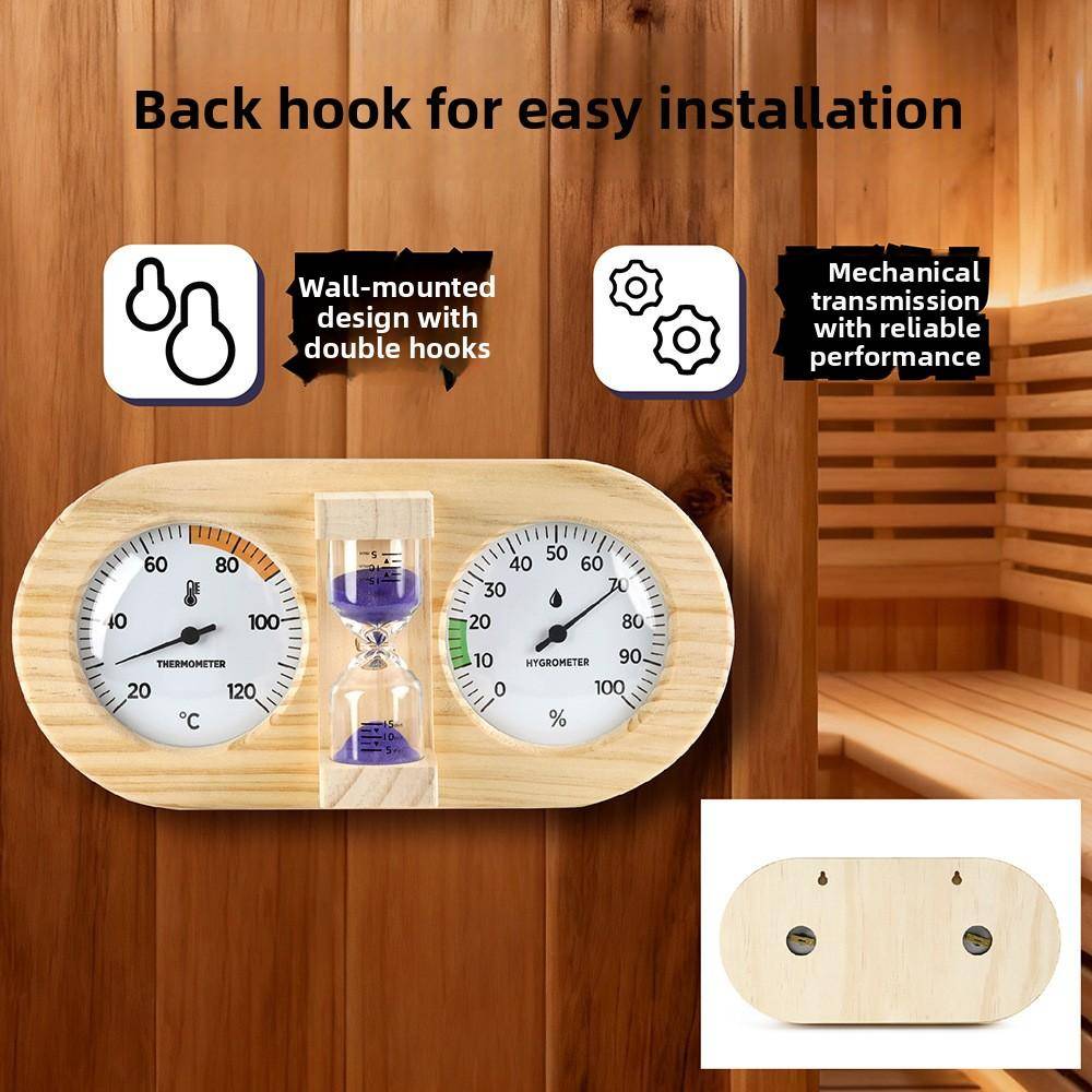 Sauna Trätermometer Hygrometer Med Timglas Väggmonterad Temperatur Fuktighetsmätare