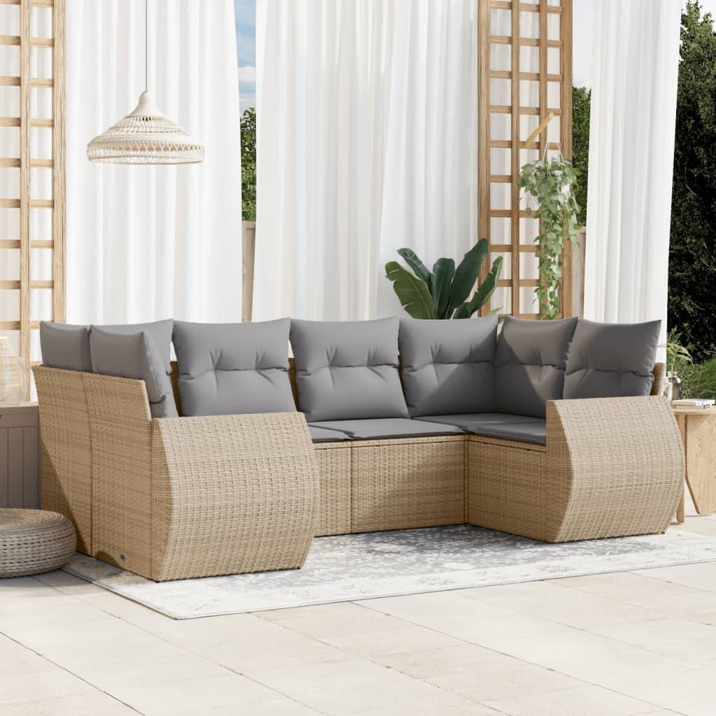 Sofasæt Til Haven 6 Dele Med Hynder Polyrattan - beige og grå