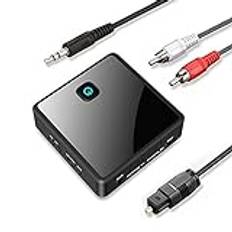 Isobel Bluetooth 5.0-sändarmottagare (optisk, 3,5 mm AUX, RCA), låg latency trådlös ljudadapter uppladdningsbar Bluetooth AUX-adapter för TV PC Car/Home stereosystemhögtalare, dubbel länk