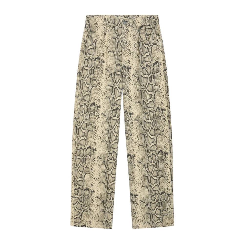 The New Society - Barrel Trouser Snake Print Jeans - Dam - M - Bomull