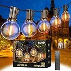 SUWIN Dimbar LED Utomhus ljusslingor, 30M / 100FT Fairy Lights med 50+2 Okrossbara Glödlampor, IP45 Vattentäta Ljusslinga Utomhusljusslingor Fjärrkontrollerför Camping, Uteplats, Balkong, Fester