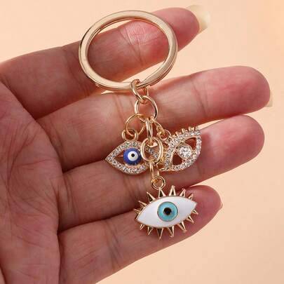 Hamsa hand och onda ögat nyckelring, onda ögat nyckelring, turkisk Hamsa hand nyckelring, unisex handväska nyckelring, skol- och bildekor, söt gotisk - Guld-Nytt (En-Storlek)