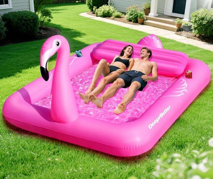 Uppblåsbar Vattenmadrass Flamingo Bekväm Säker Rosa Stor 205X150 Xxl